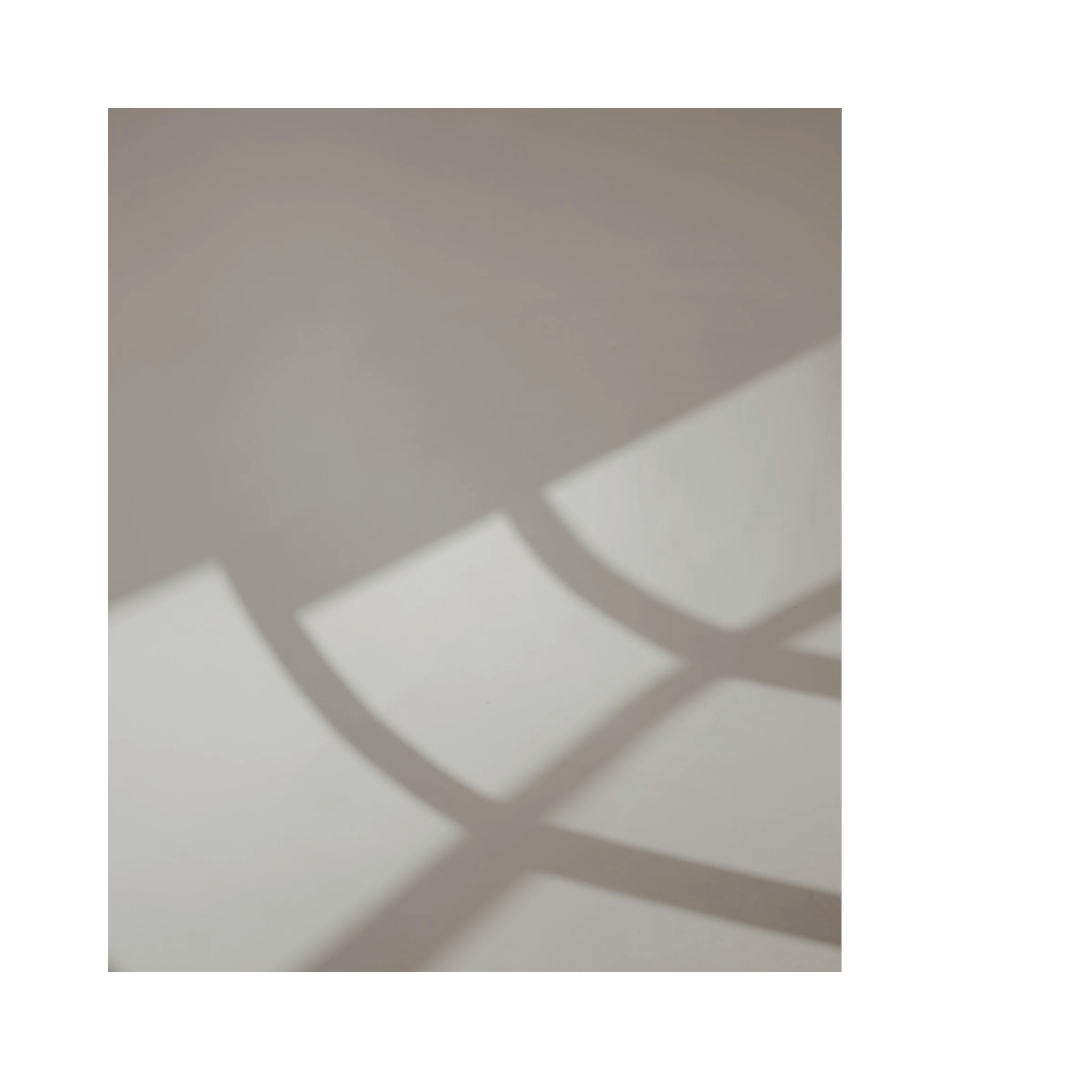 Shadows of a window appear against a white wall.